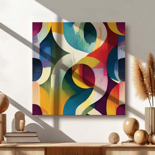 Colorful Abstract Curved Ribbons Canvas Afdruk