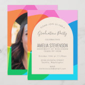 Colorful Abstract Cute Fun Photo Graduparty Kaart (Voorkant / Achterkant)
