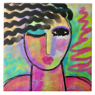 Colorful Abstract digitaal portret van een vrouw Tegeltje