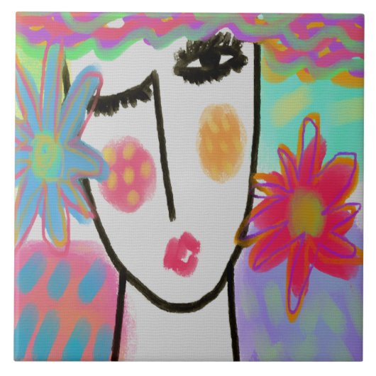 Colorful Abstract digitaal schilderen van een vrou Tegeltje (Voorkant)