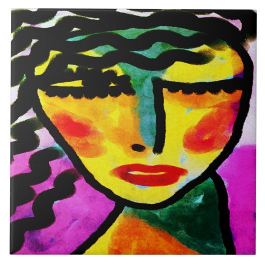 Colorful Abstract digitaal schilderen van een vrou Tegeltje (Voorkant)