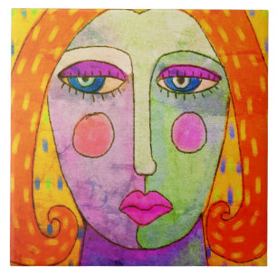 Colorful Abstract digitaal schilderen van een vrou Tegeltje