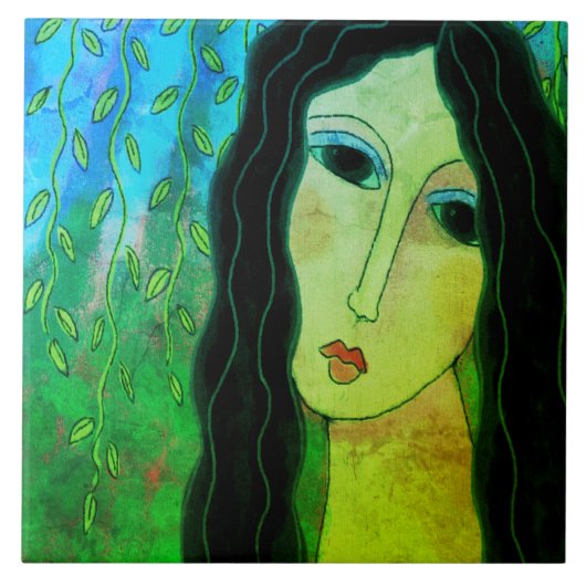 Colorful Abstract digitaal schilderen van een vrou Tegeltje (Voorkant)