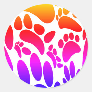 Colorful Abstract Dog Pawprint Ronde Sticker