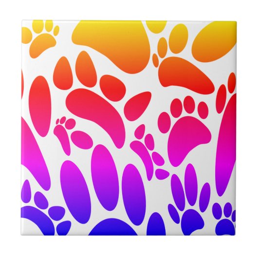 Colorful Abstract Dog Pawprint Tegeltje (Voorkant)