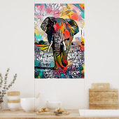 Colorful Abstract Elephant Poster (Keuken)