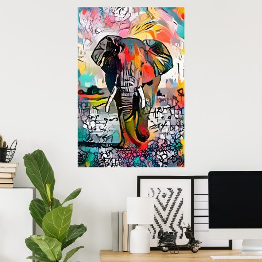 Colorful Abstract Elephant Poster (Thuiskantoor)