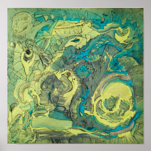 Colorful Abstract Expressionisme Art Green Archiva Poster