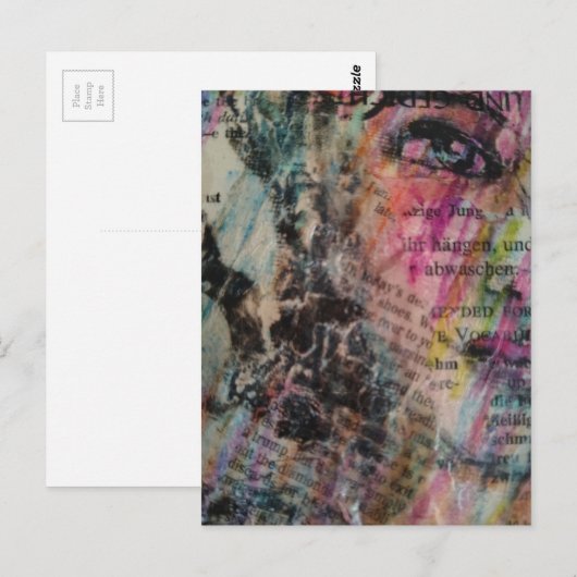colorful abstract face mixed media briefkaart (Voorkant / Achterkant)