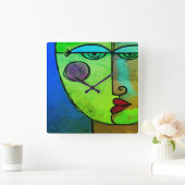 Colorful Abstract Face  Vierkante Klok (Huis)