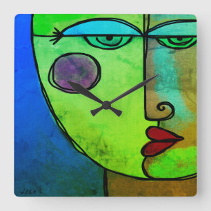 Colorful Abstract Face  Vierkante Klok