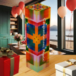 Colorful Abstract Festive Design Wine Gift Box Wijn Geschenkdoos<br><div class="desc">Een cadeaudoos voor wijn met een moderne versie van het klassieke gipsplaat,  een abstract geometrisch patroon in heldere kleuren. U kunt het patroon schalen,  slepen en draaien als u wilt. Leuk voor een verjaardag of de Feestdagen!</div>