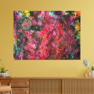 Colorful Abstract Floral Painting on Canvas Afdruk