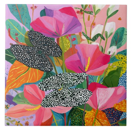 Colorful Abstract Floral Pattern Tegeltje (Voorkant)