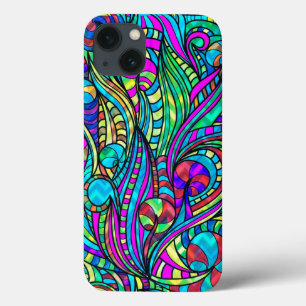 Colorful Abstract Floral Swirls Collage 2 iPhone 13 Hoesje