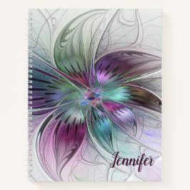 Colorful Abstract Flower Floral Fractal Art Name Notitieboek