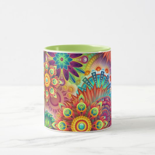 Colorful Abstract Flowers Coffee Mok (Midden)