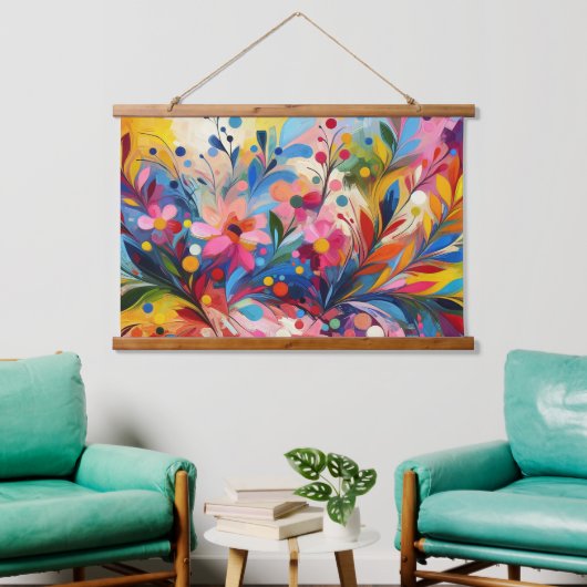 Colorful Abstract Flowers Vibrant Explosion Art Ch Hangend Wandkleed (Woonkamer)