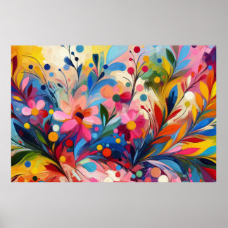 Colorful Abstract Flowers Vibrant Explosion Art Ch Poster
