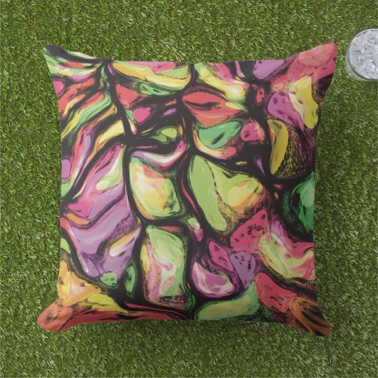 Colorful Abstract Fruity Vibes Patroon Buitenkussen (Gras)