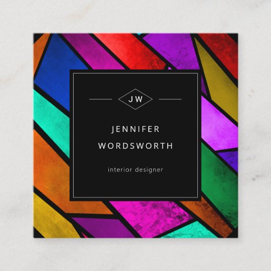 Colorful Abstract geometric Colorful Pink Modern Vierkante Visitekaartje (Voorkant)