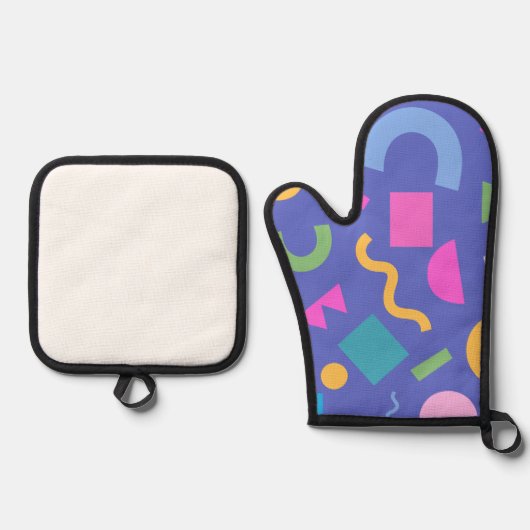 Colorful Abstract Geometric Memphis Style Pattern Ovenwant & Pannenlap Set (Voorkant)