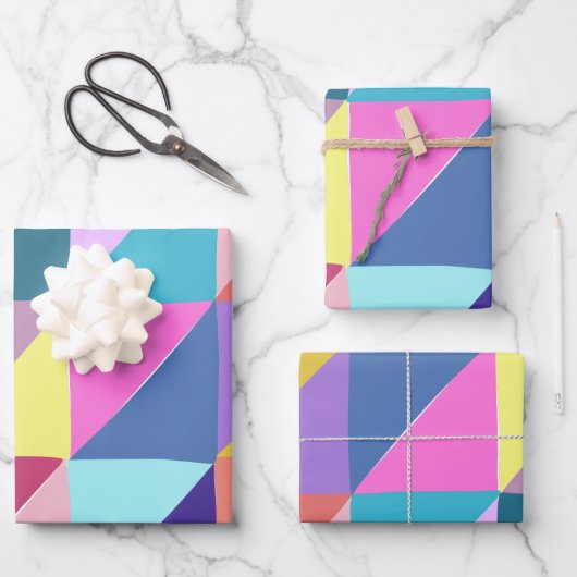 Colorful Abstract Geometric Triangle Patchwork Inpakpapier Vel (Voorkant)