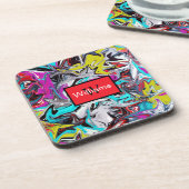 Colorful Abstract Graffiti Monogrammed  Bier Onderzetter (Linkerzijde)