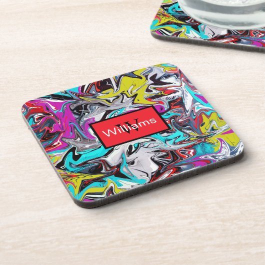 Colorful Abstract Graffiti Monogrammed  Bier Onderzetter (Linkerzijde)