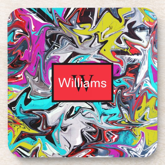 Colorful Abstract Graffiti Monogrammed  Bier Onderzetter (Voorkant)