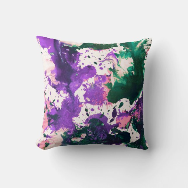 Colorful Abstract Green and Purple Splatter Paint Kussen (Voorkant)