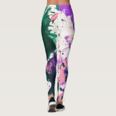 Colorful Abstract Green and Purple Splatter Paint Leggings (Achterkant)