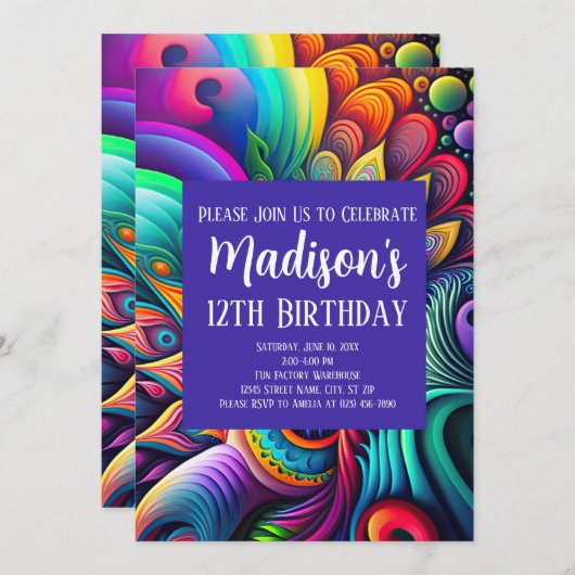 Colorful Abstract Groovy Hippie Birthday Kaart (Voorkant / Achterkant)