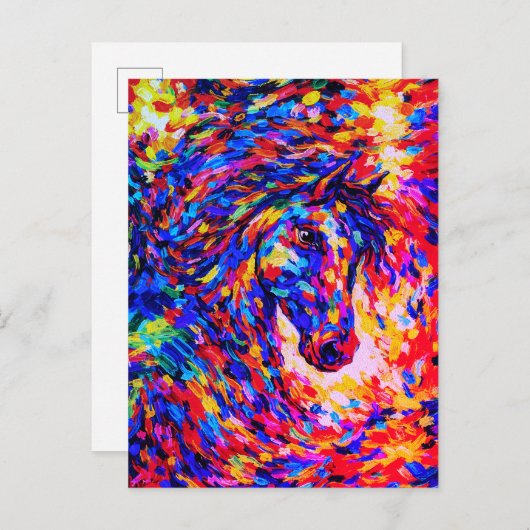 Colorful Abstract Horse Portrait Impasto Briefkaart (Voorkant / Achterkant)