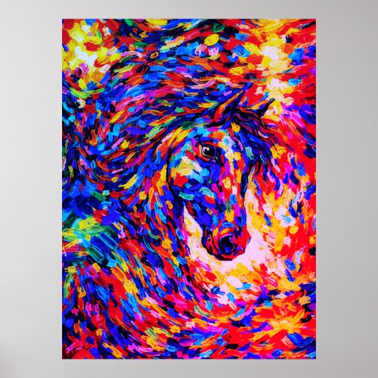 Colorful Abstract Horse Portrait Impasto Poster (Voorkant)