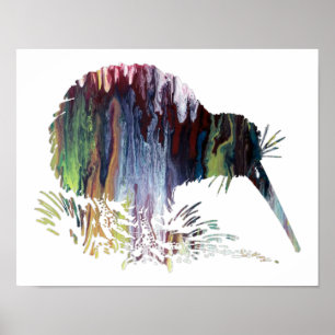 Colorful abstract Kiwi silhouette Poster