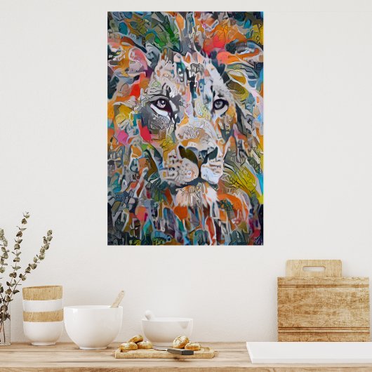 Colorful Abstract Lion Poster (Keuken)
