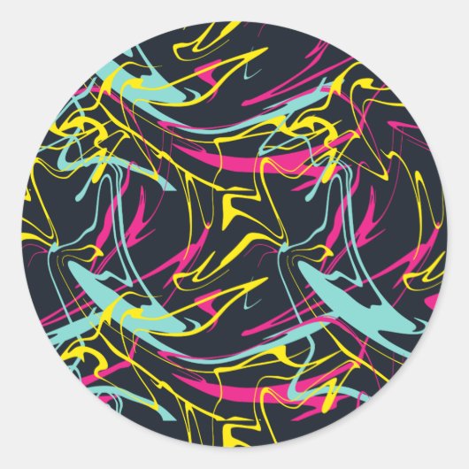 Colorful Abstract Memphis Lines Pattern Ronde Sticker (Voorkant)