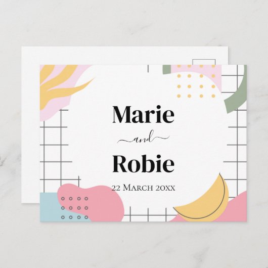 Colorful Abstract Memphis Wedding Uitnodiging Briefkaart (Voorkant / Achterkant)