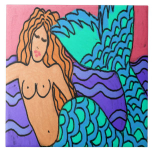 Colorful Abstract Mermaid Art Tegeltje
