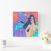 Colorful Abstract Mermaid Art Vierkante Klok (Huis)