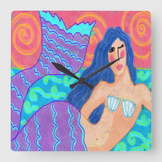 Colorful Abstract Mermaid Art Vierkante Klok (Voorkant)