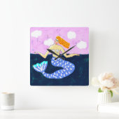 Colorful Abstract Mermaid Art Vierkante Klok (Huis)