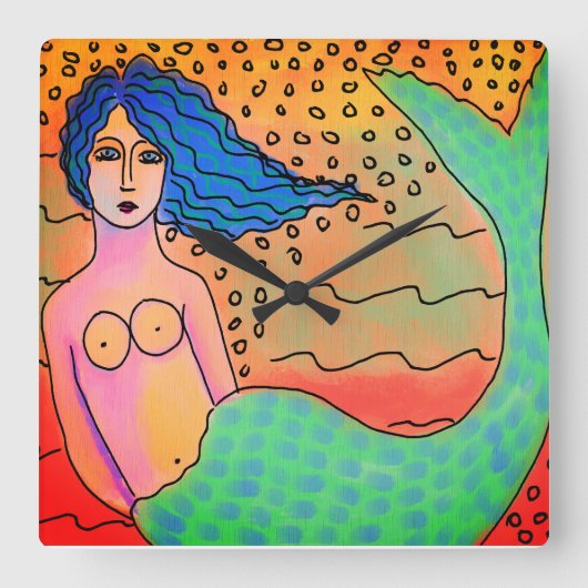 Colorful Abstract Mermaid Art Vierkante Klok (Voorkant)