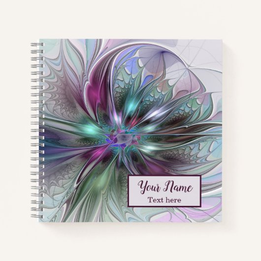 Colorful Abstract Modern Fractal Art Flower Name Notitieboek (Voorkant)