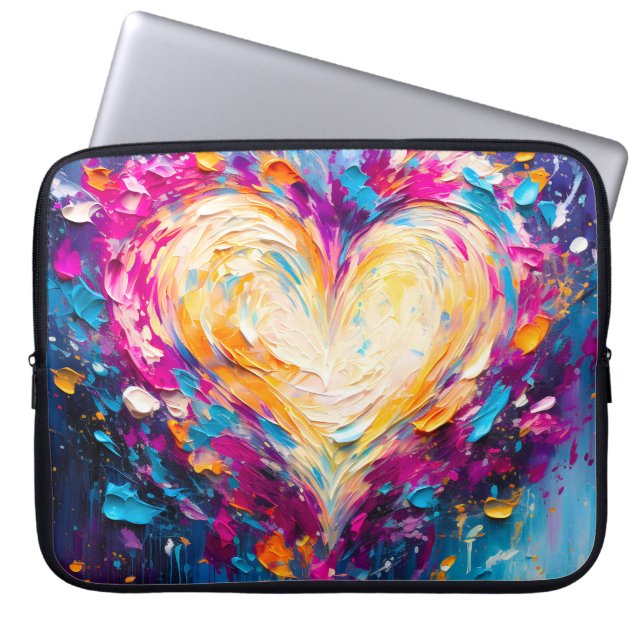 Colorful Abstract Modern Love Heart Laptop Sleeve (Voorkant)