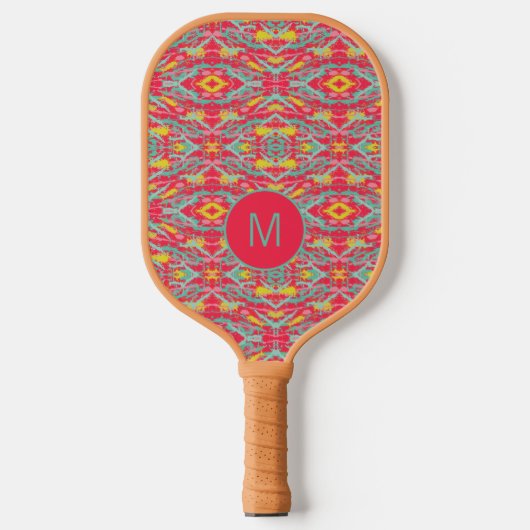Colorful Abstract Monogrammed Pickleball Paddle (Voorkant)