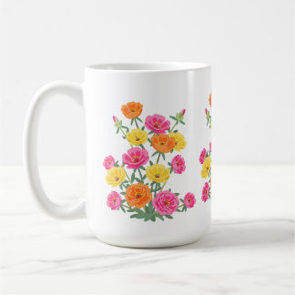 Colorful Abstract Moss Rose Flower Botanical Art Koffiemok