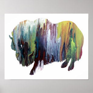 Colorful abstract muskox silhouette poster