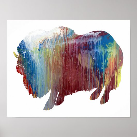 Colorful abstract muskox silhouette poster (Voorkant)